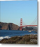 Crashing Waves And The Golden Gate Bridge Metal Print