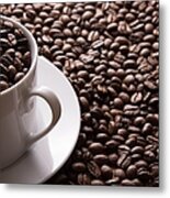 Cup And Coffee Beans Metal Print