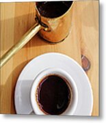 Cup Of Greek Coffee And Brass Briki Metal Print
