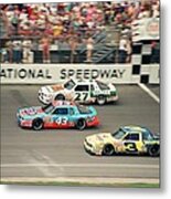 Dale Earnhardt Richard Petty And Rusty Wallace Race At Michigan Metal Print