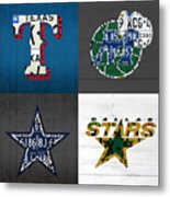 Dallas Sports Fan Recycled Vintage Texas License Plate Art Rangers Mavericks Cowboys Stars Metal Print