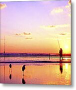 Daytona Beach Fl Surf Fishing And Birds Metal Print