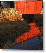 Deep Blue Reflections At Erwinna Covered Bridge Metal Print