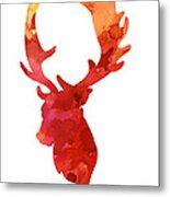 Deer Antlers Silhouette Art Print Watercolor Painting Metal Print