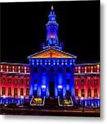 Denver City And Country Building In Bronco Blue And Orange Metal Print