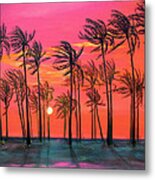 Desert Palm Trees At Sunset Metal Print