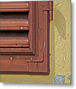 Detail Of A Red Wood Window Shutter In Tuscany Metal Print