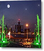 Detroit Skyline At Night Metal Print