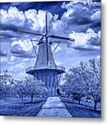 Dezwaan Holland Windmill In Delft Blue Metal Print
