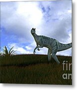 Dilophosaurus In A Grassy Field Metal Print