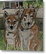 Dogs In Front Of The Gulf Station Metal Print