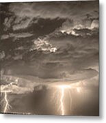 Double Lightning Strikes In Sepia Hdr Metal Print