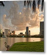 Downtown Orlando Skyline Lake Eola Sunset Metal Print