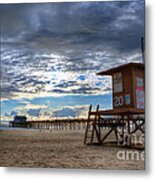 Dramatic Sky At Newport Beach Pier Metal Print