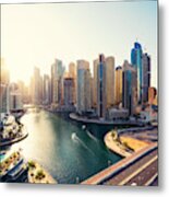 Dubai Marina Skyline And Modern Skyscrapers At Dawn Metal Print