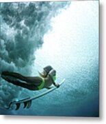 Duck Dive From Beneath The Water Metal Print