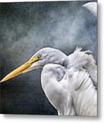 Egret's Moon Metal Print