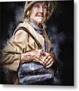 Elderly lady clutching her bag Metal Print