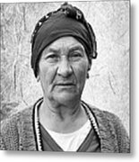 Elderly Lady In Black And White Metal Print