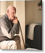 Elderly Man Sitting Alone At Home Metal Print