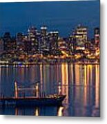 Elliott Bay Seattle Skyline Night Reflections Metal Print