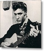 Elvis Presley Plays And Sings Into Old Microphone Metal Print