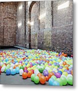 Empty Warehouse With Colourful Balloons Metal Print