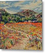 Expanse Of Orange Desert Flowers With Hills Metal Print