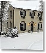 Falls Cottage During Snow In Downtown Greenville Sc Metal Print