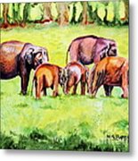 Family Of Elephants Metal Print