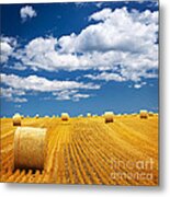 Farm Field With Hay Bales Metal Print