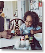 Father And Boy Colouring Easter Egg Together Metal Print
