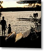 Father And Daughter Watch A Sunset On Metal Print