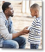 Father Talking To Little Boy On Playground Metal Print