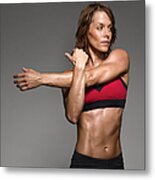 Female Athlete Stretching, Studio Shot Metal Print