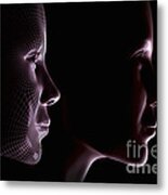 Female Face With Wireframe Metal Print