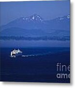 Ferry Boat In Puget Sound With Olympic Mountains Metal Print