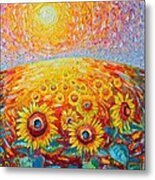 Fields Of Gold - Abstract Landscape With Sunflowers In Sunrise Metal Print