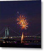 Fireworks On Staten Island South Beach Metal Print