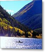 Fisherman In Boat On Cottonwood Lake Metal Print