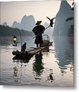 Fisherman With Cormorants On Li River Metal Print