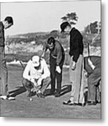 Five Golfers Looking At A Ball Metal Print