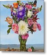 Flower Bouquet On A Ledge Metal Print