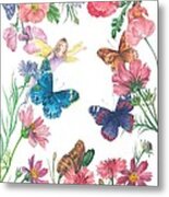 Flower Fairy Illustrated Butterfly Metal Print