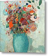 Flowers In A Turquoise Vase Metal Print
