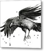 Flying Raven Watercolor Metal Print