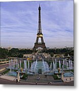 Fountain In Front Of A Tower, Eiffel Metal Print