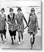 Four Women In 1910 Beach Wear Metal Print