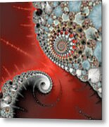 Fractal Spiral Art Red Grey And Light Blue Metal Print