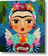 Frida Kahlo Angel And Flaming Heart Metal Print